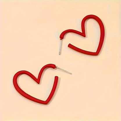 Sweet Heart Shape Earrings For Women In Red Metal
