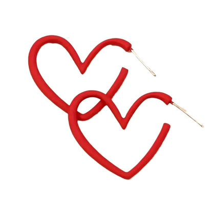 Sweet Heart Shape Earrings For Women In Red Metal