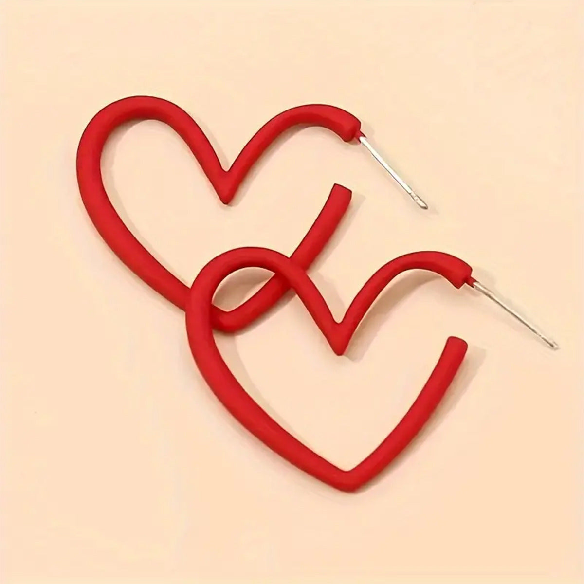 Sweet Heart Shape Earrings For Women In Red Metal