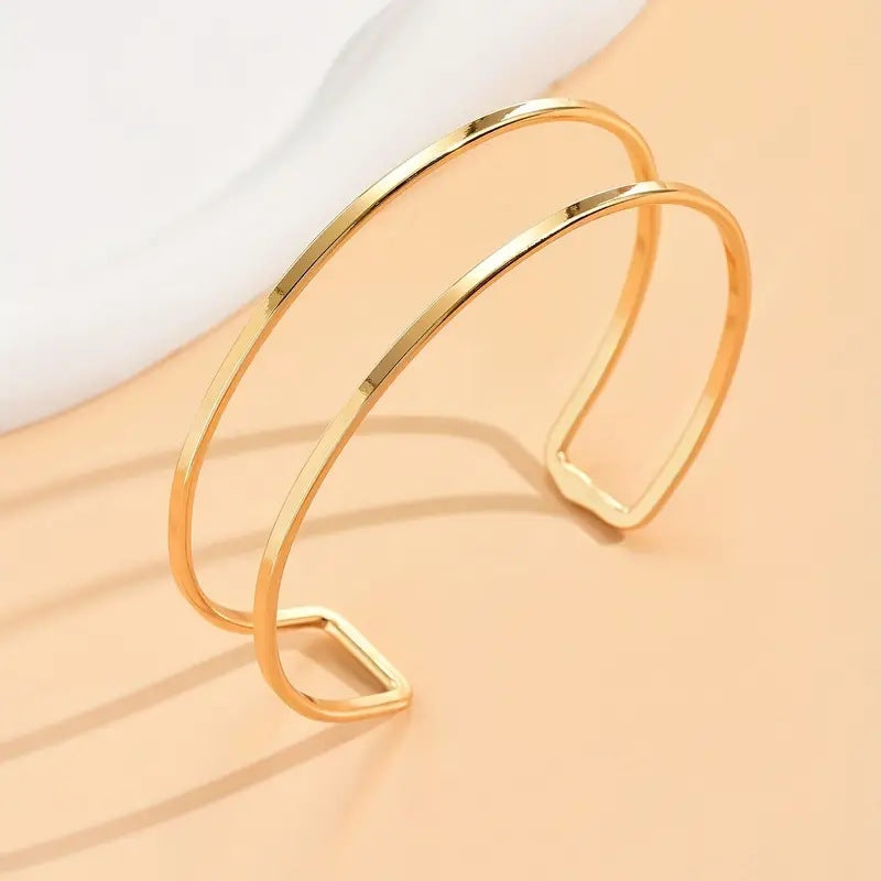Geometric Golden Alloy Arm Cuff Bangle For Stylish Jewelry Accessories