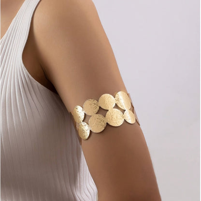 Double Ring Arm Cuff For Women In Golden Alloy, Stylish Bangle Jewelry Accessory