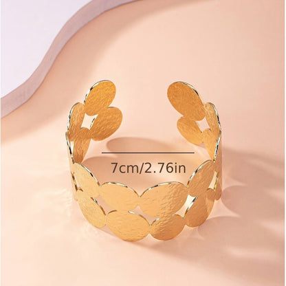 Double Ring Arm Cuff For Women In Golden Alloy, Stylish Bangle Jewelry Accessory