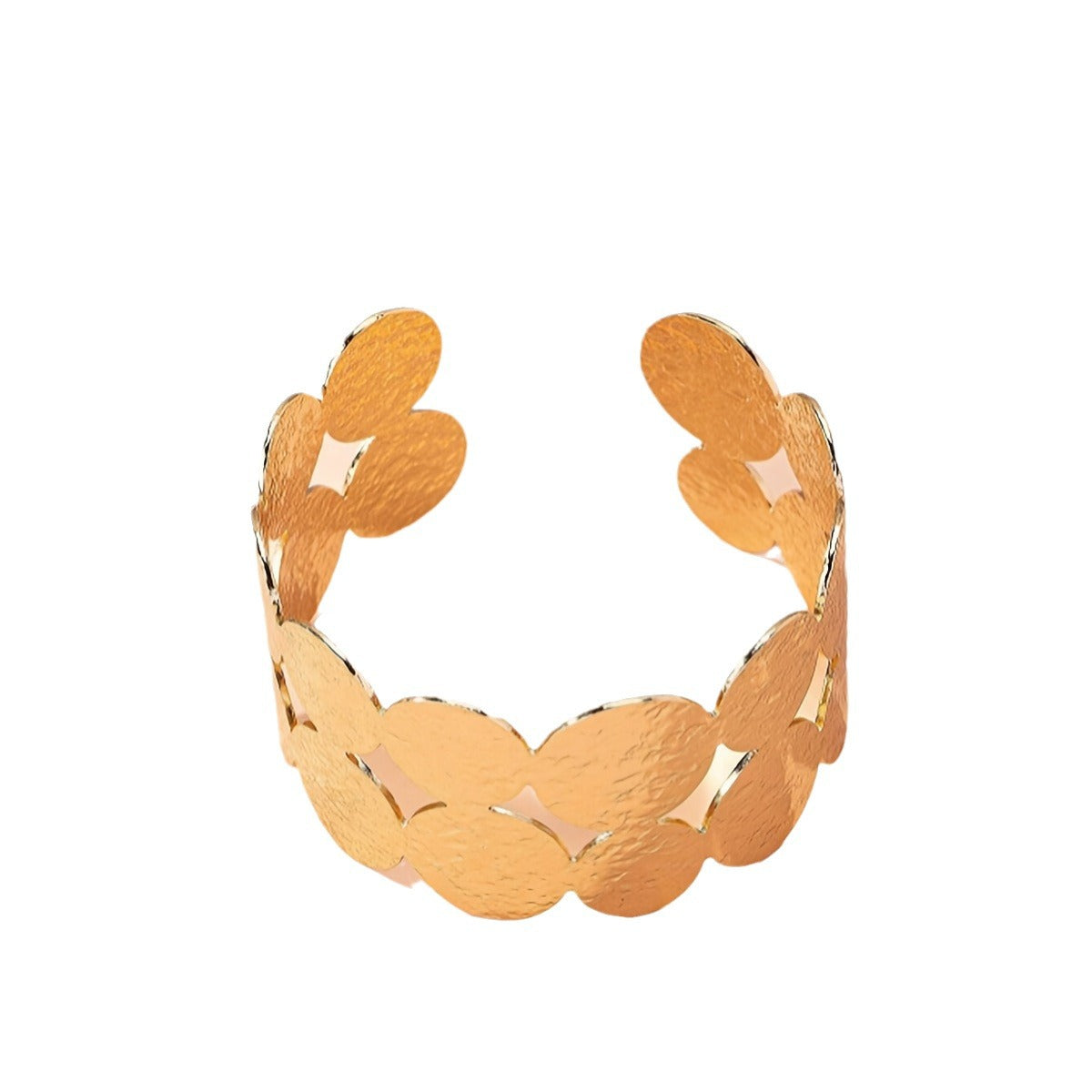 Double Ring Arm Cuff For Women In Golden Alloy, Stylish Bangle Jewelry Accessory