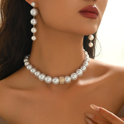 White Imitation Pearl Jewelry Set, Perfect For Valentine's Day