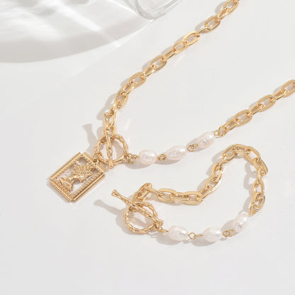 Golden Jewelry Set Featuring Portrait Design With OT Toggle Clasp For Elegant Wear