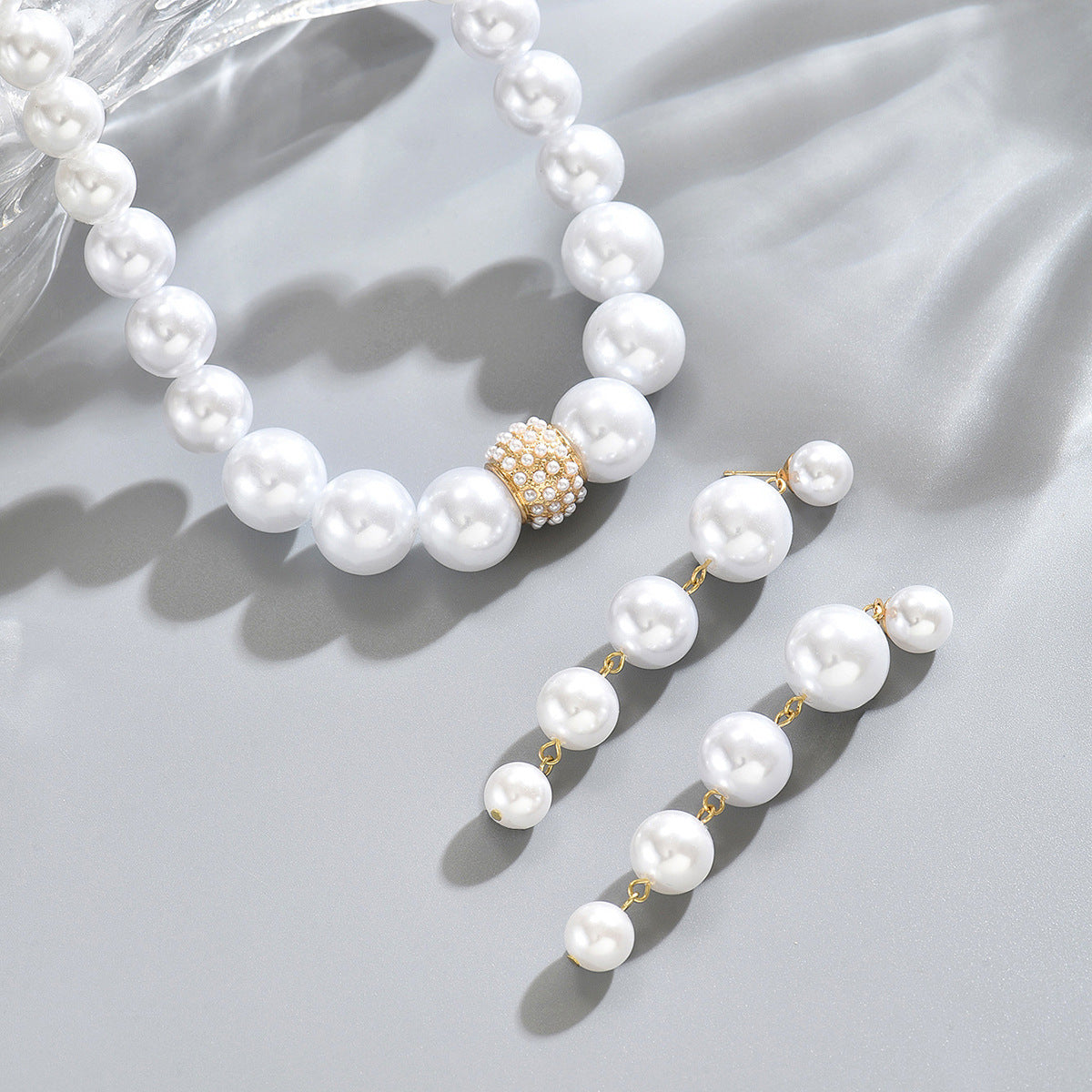 White Imitation Pearl Jewelry Set, Perfect For Valentine's Day