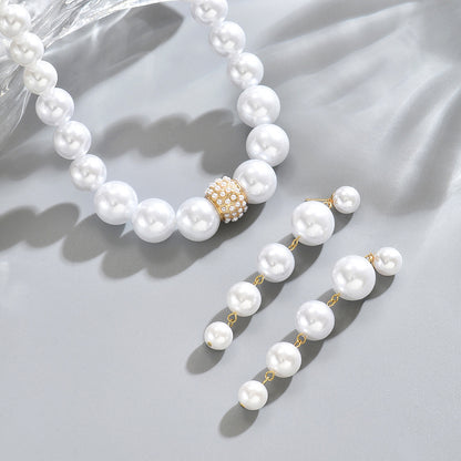 White Imitation Pearl Jewelry Set, Perfect For Valentine's Day