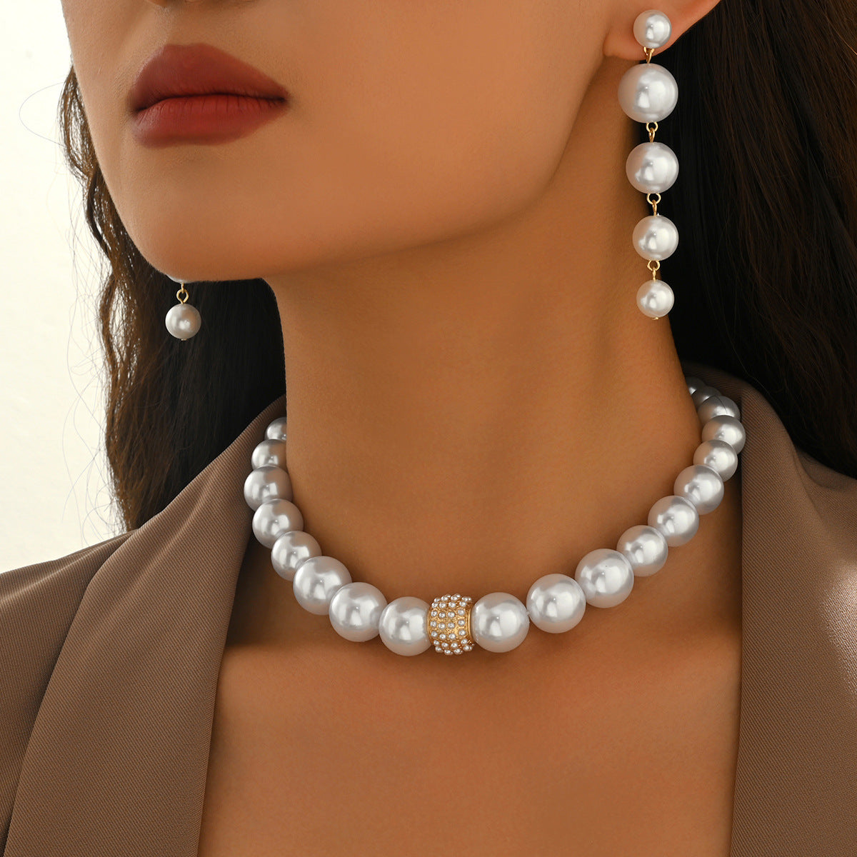 White Imitation Pearl Jewelry Set, Perfect For Valentine's Day