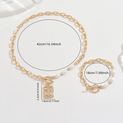 Golden Jewelry Set Featuring Portrait Design With OT Toggle Clasp For Elegant Wear