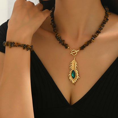Peacock Pattern Jewelry Set Featuring Black Obsidian In Elegant Design