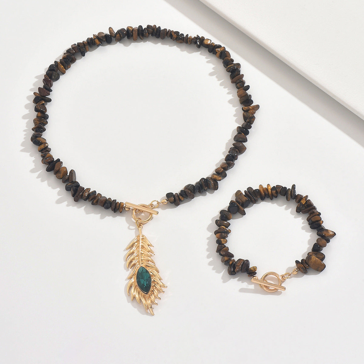 Peacock Pattern Jewelry Set Featuring Black Obsidian In Elegant Design