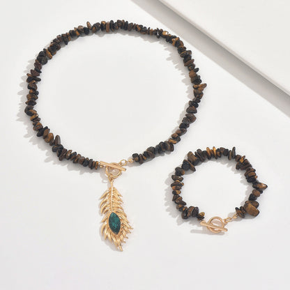Peacock Pattern Jewelry Set Featuring Black Obsidian In Elegant Design