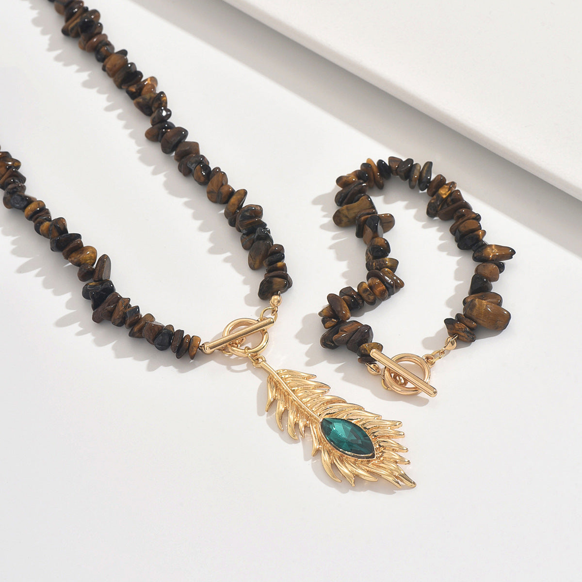 Peacock Pattern Jewelry Set Featuring Black Obsidian In Elegant Design