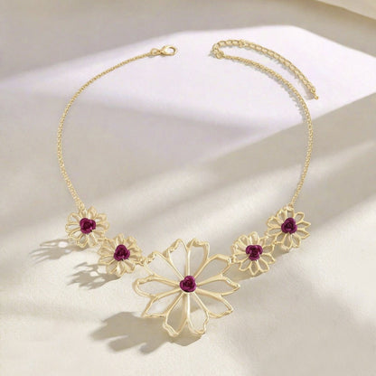 Golden Pastoral Flowers Necklace For Women Made Of Durable Zinc Alloy
