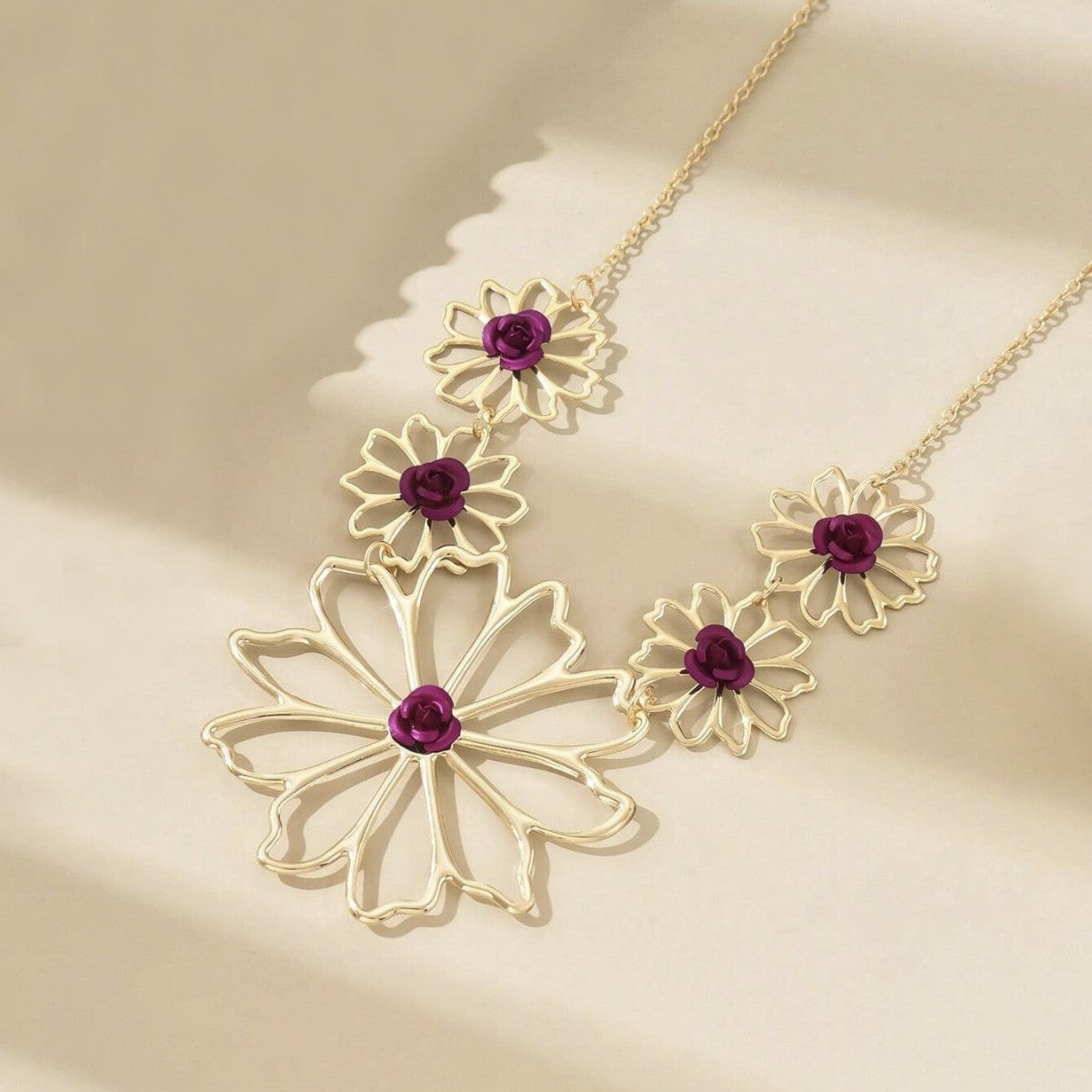 Golden Pastoral Flowers Necklace For Women Made Of Durable Zinc Alloy