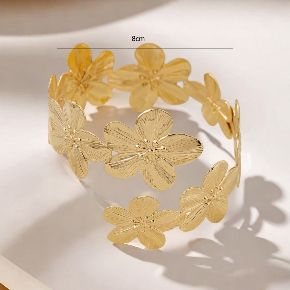 Elegant Golden Flowers Arm Cuff For Women Featuring Electroplated Metal Bangle Jewelry Accessory