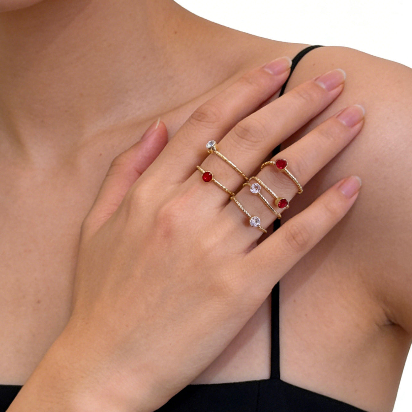 Geometric Rings For Women In Simple Style, 1 Set Featuring Multicolor Alloy With Rhinestones Inlay