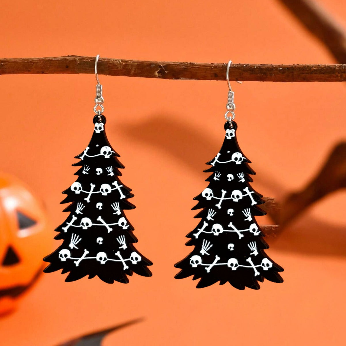 Gothic Black Acrylic Skull Drop Earrings For Women, Perfect For Halloween
