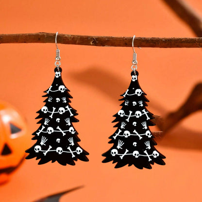 Gothic Black Acrylic Skull Drop Earrings For Women, Perfect For Halloween