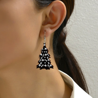 Gothic Black Acrylic Skull Drop Earrings For Women, Perfect For Halloween