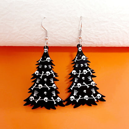 Gothic Black Acrylic Skull Drop Earrings For Women, Perfect For Halloween