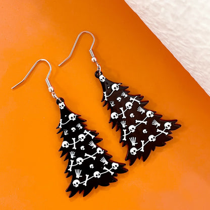 Gothic Black Acrylic Skull Drop Earrings For Women, Perfect For Halloween