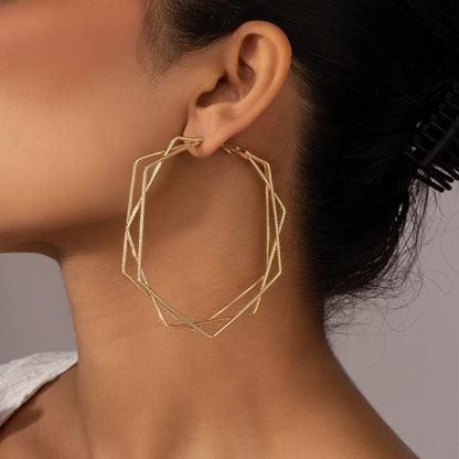 Geometric Earrings For Women In Golden Metal, Stylish And Modern Jewelry Accessories