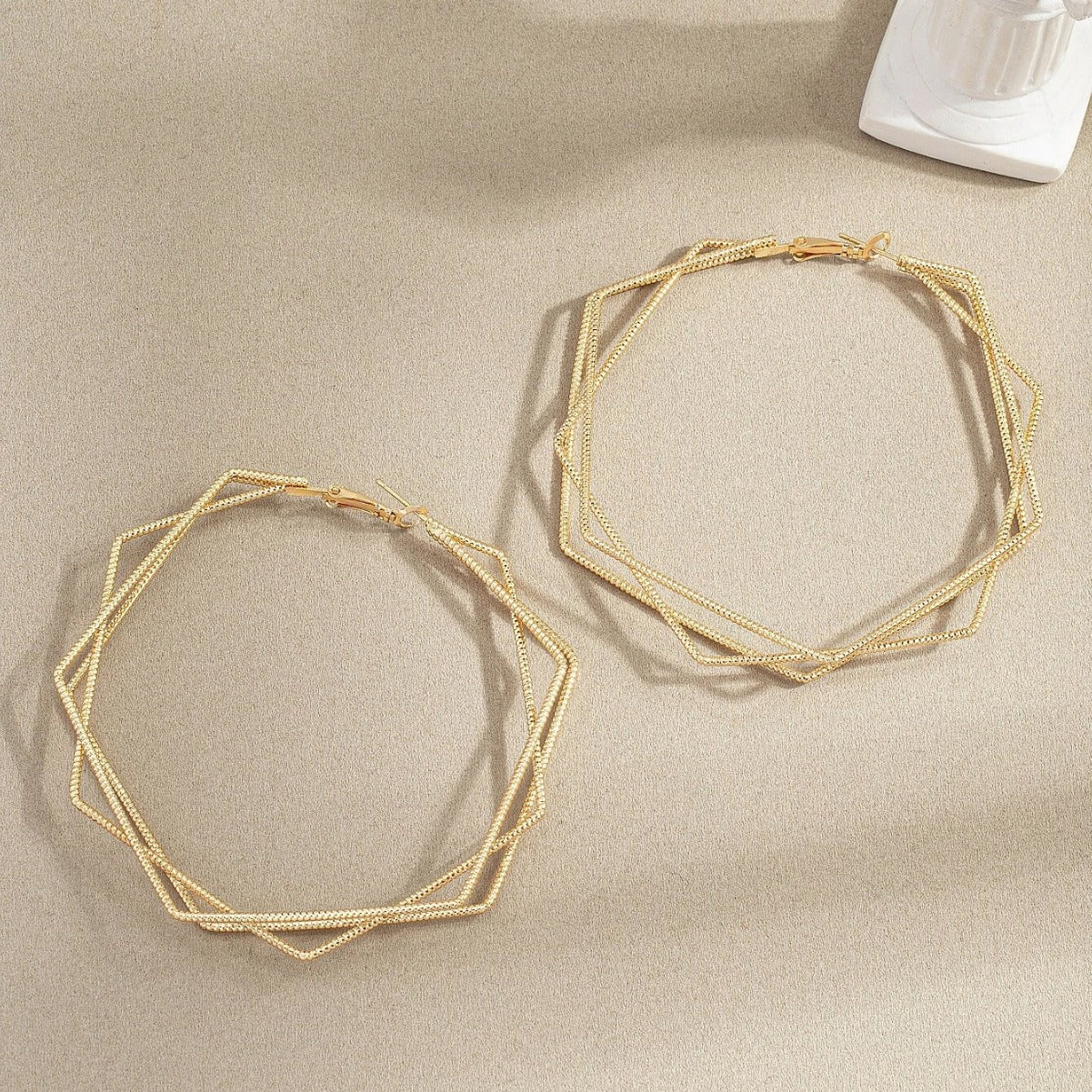 Geometric Earrings For Women In Golden Metal, Stylish And Modern Jewelry Accessories