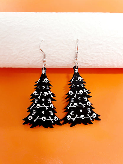Gothic Black Acrylic Skull Drop Earrings For Women, Perfect For Halloween