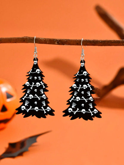Gothic Black Acrylic Skull Drop Earrings For Women, Perfect For Halloween