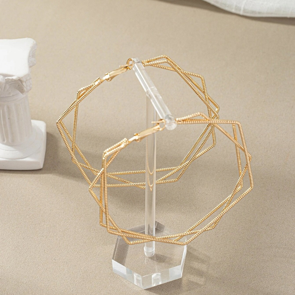 Geometric Earrings For Women In Golden Metal, Stylish And Modern Jewelry Accessories