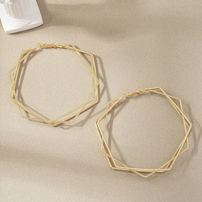 Geometric Earrings For Women In Golden Metal, Stylish And Modern Jewelry Accessories