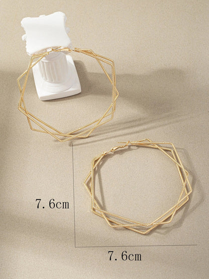 Geometric Earrings For Women In Golden Metal, Stylish And Modern Jewelry Accessories