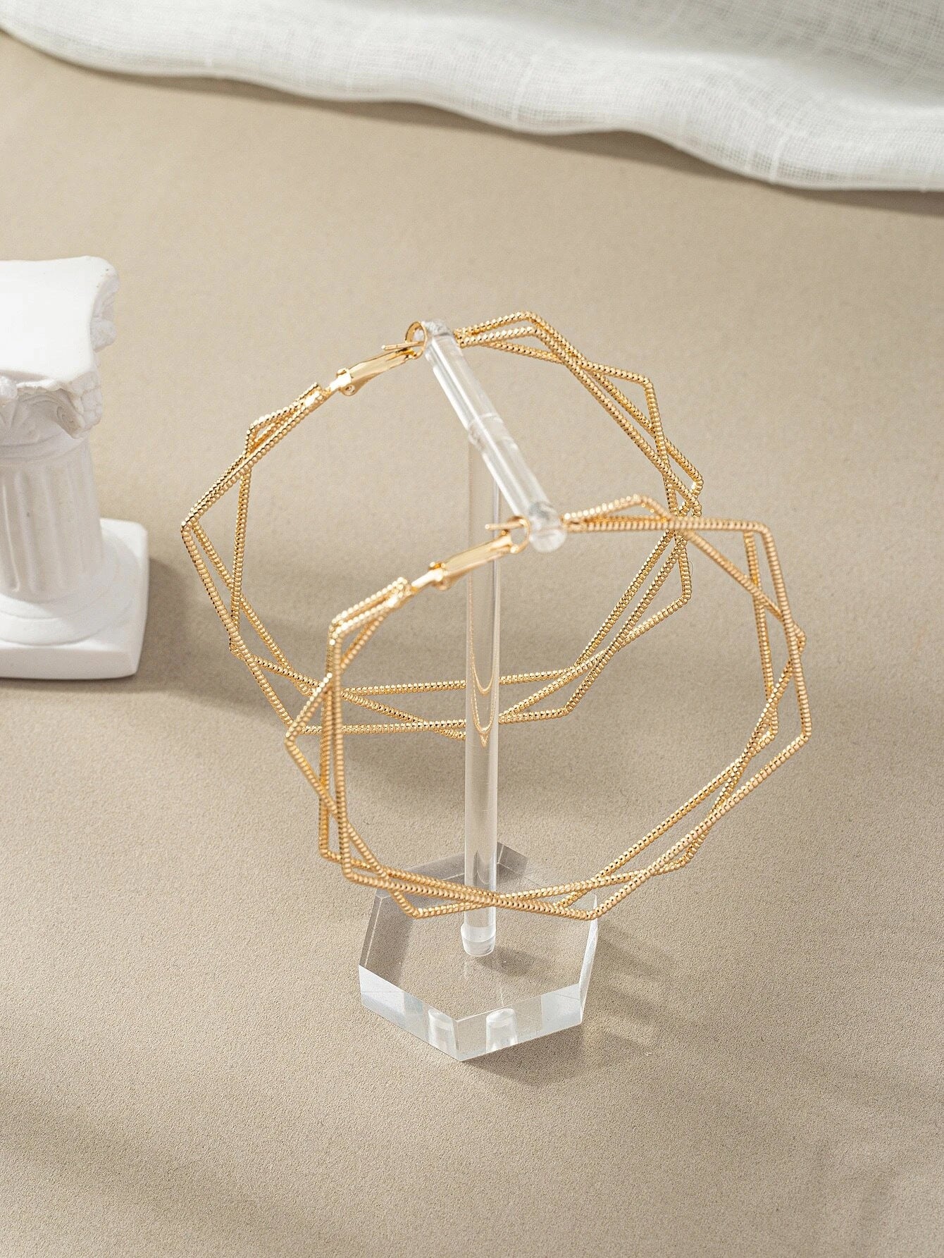 Geometric Earrings For Women In Golden Metal, Stylish And Modern Jewelry Accessories