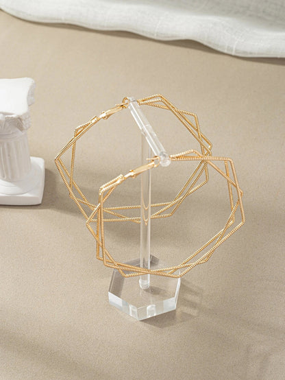 Geometric Earrings For Women In Golden Metal, Stylish And Modern Jewelry Accessories