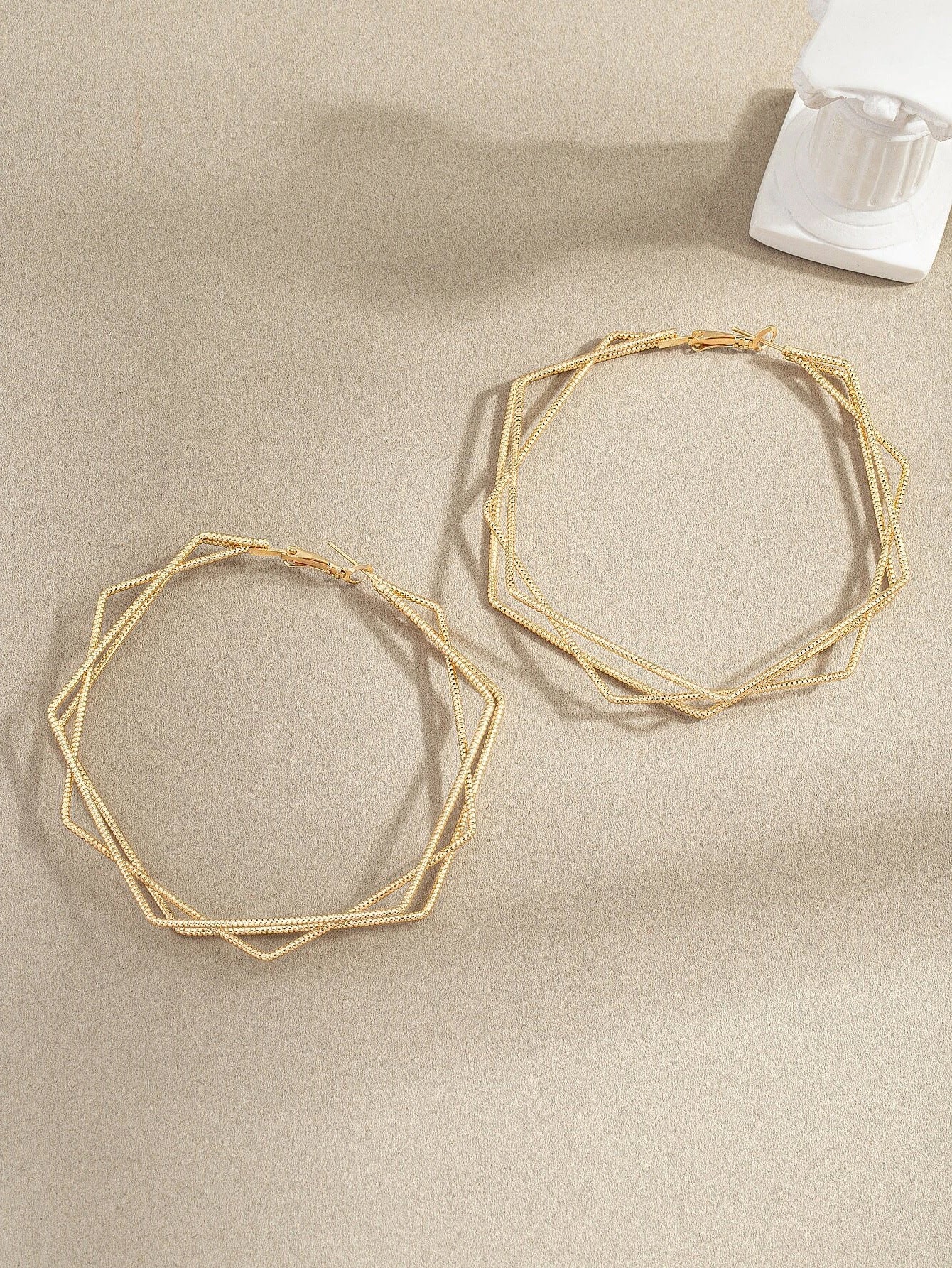 Geometric Earrings For Women In Golden Metal, Stylish And Modern Jewelry Accessories