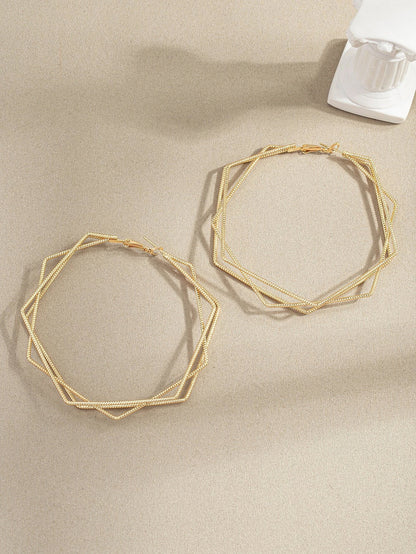 Geometric Earrings For Women In Golden Metal, Stylish And Modern Jewelry Accessories