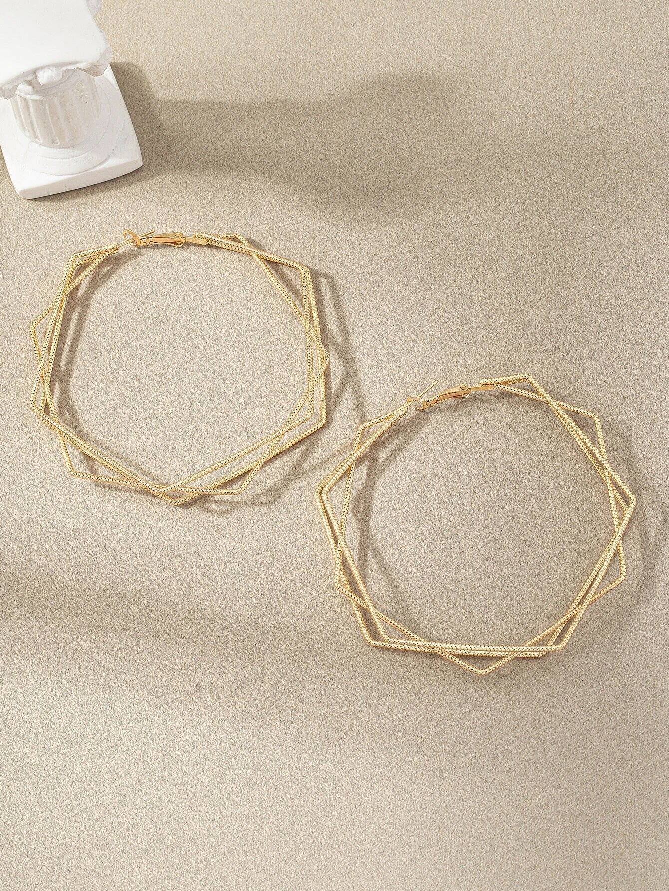 Geometric Earrings For Women In Golden Metal, Stylish And Modern Jewelry Accessories