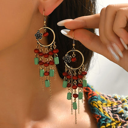 Ethnic Style Red Wood Flowers Drop Earrings For Elegant Everyday Wear