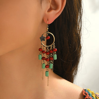 Ethnic Style Red Wood Flowers Drop Earrings For Elegant Everyday Wear