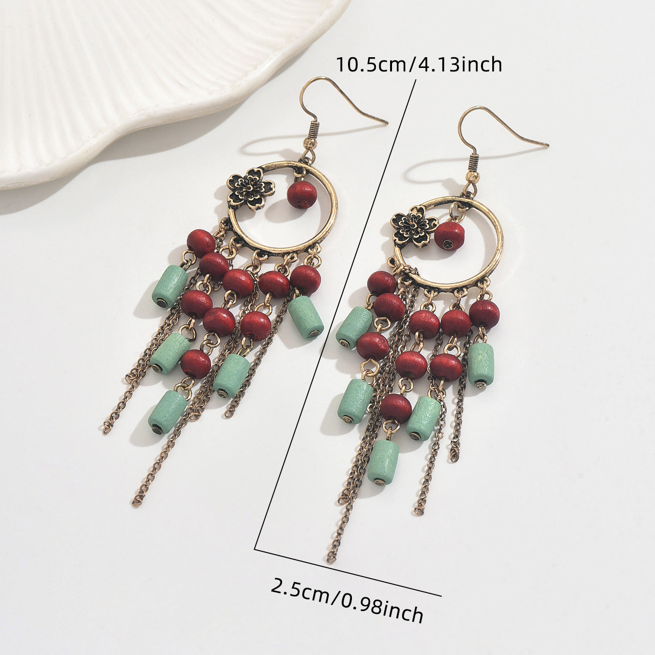 Ethnic Style Red Wood Flowers Drop Earrings For Elegant Everyday Wear