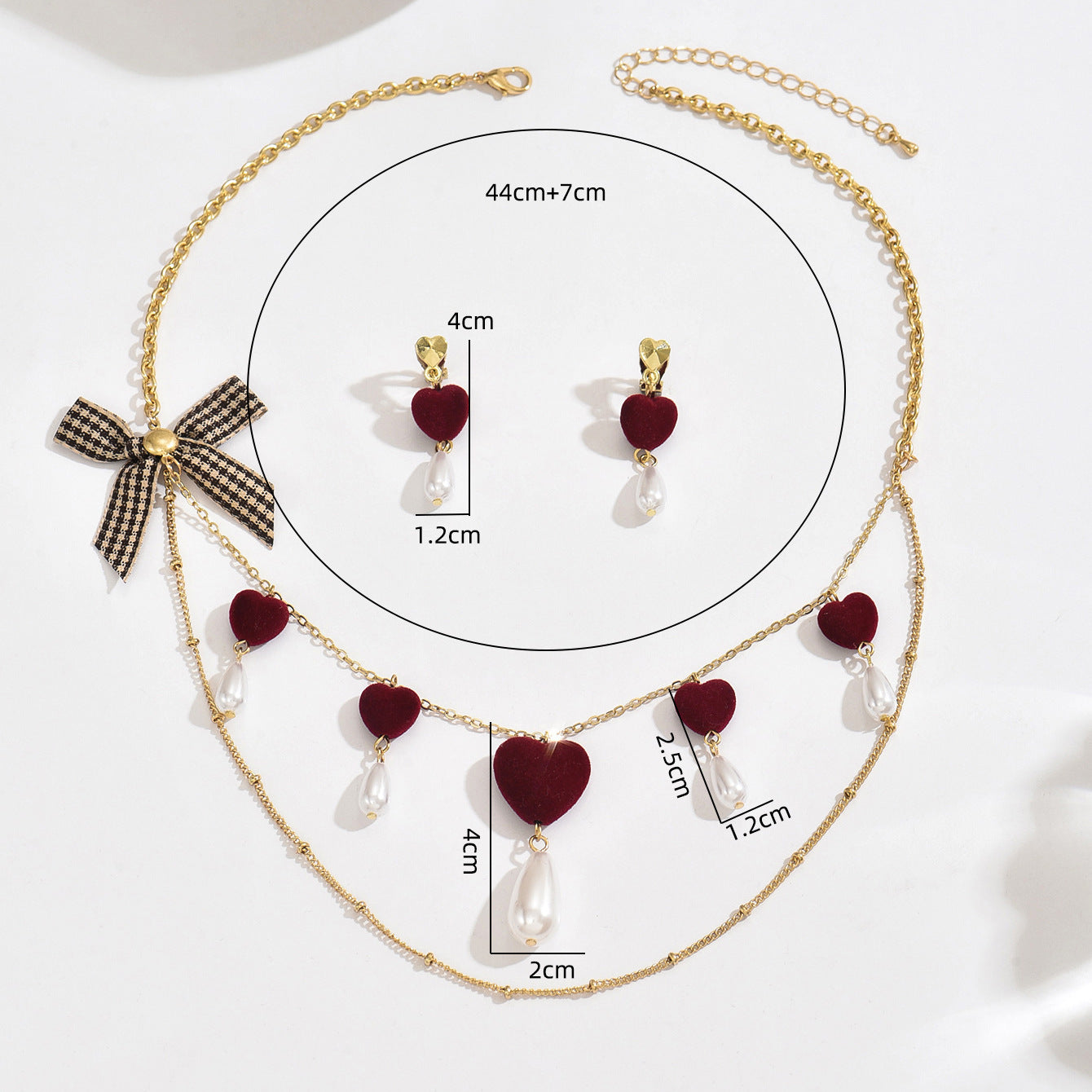Valentine's Day Jewelry Set Featuring Heart Shape Design With Imitation Pearl In Red