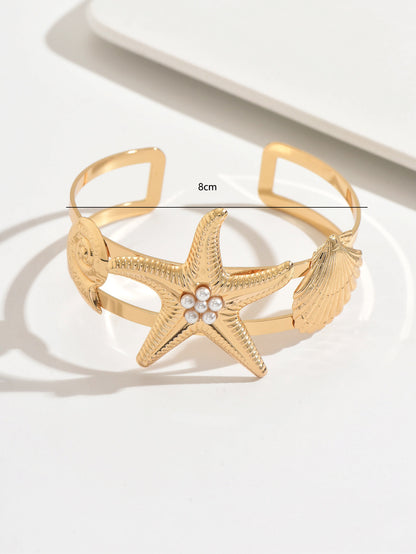 Golden Metal Starfish Arm Bracelet For Stylish Jewelry Accessories