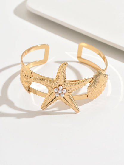 Golden Metal Starfish Arm Bracelet For Stylish Jewelry Accessories