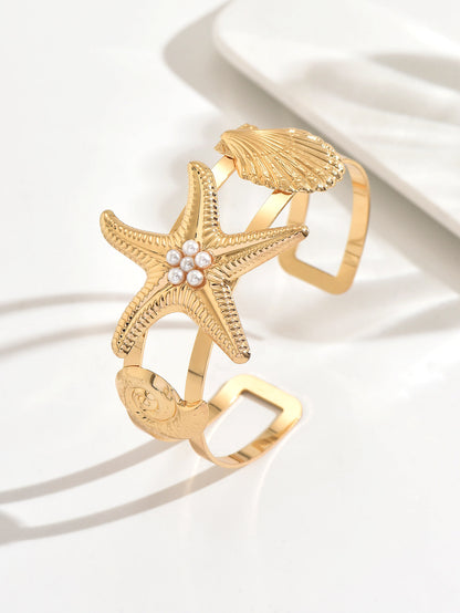 Golden Metal Starfish Arm Bracelet For Stylish Jewelry Accessories