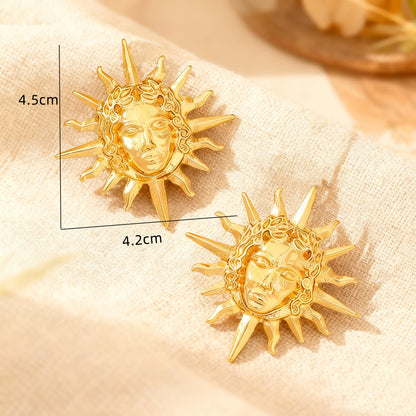 Hip-Hop Portrait Stud Earrings For Men And Women, Made Of Durable Alloy, Featuring A Stylish Golden Finish