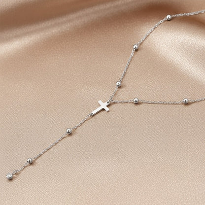 For Women Y-Necklace Lariat Necklace Featuring Cross Pendant In 18K Real Gold Plated 304 Stainless Steel With Zircon On Beaded Chain