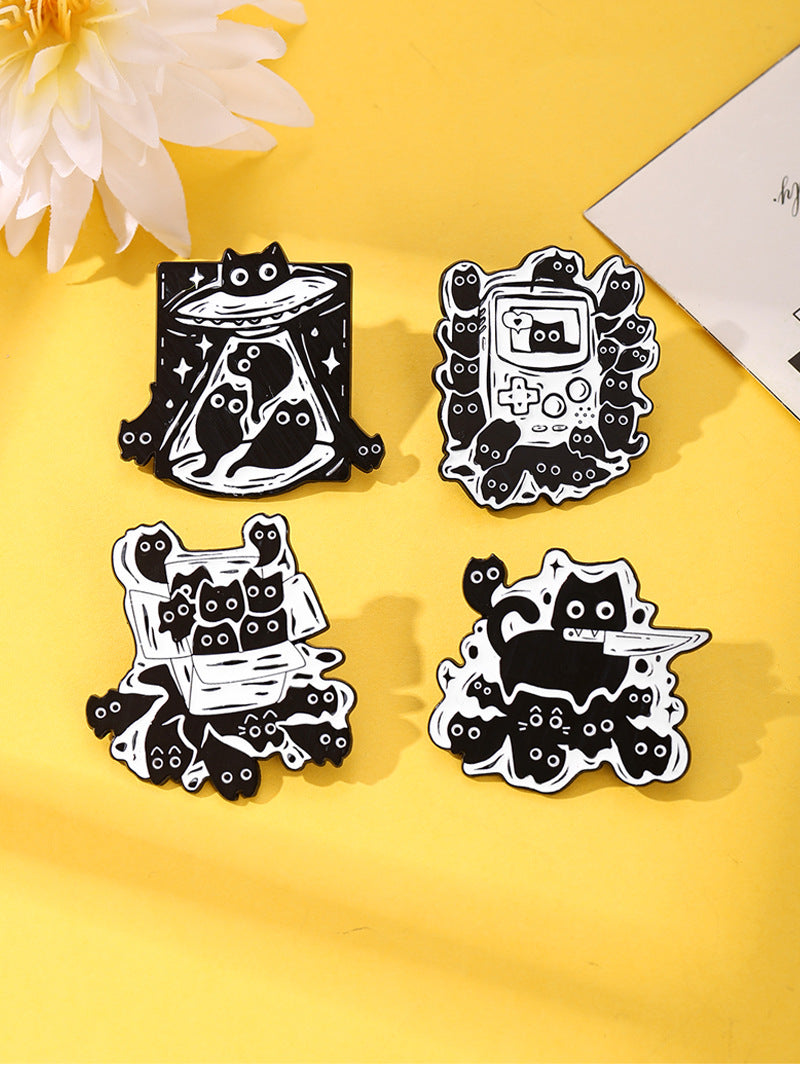 Cat Cartoon Animal Pin Brooch In Black Zinc Alloy Featuring Cute Design For Stylish Accessory