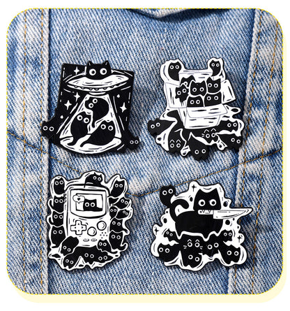 Cat Cartoon Animal Pin Brooch In Black Zinc Alloy Featuring Cute Design For Stylish Accessory