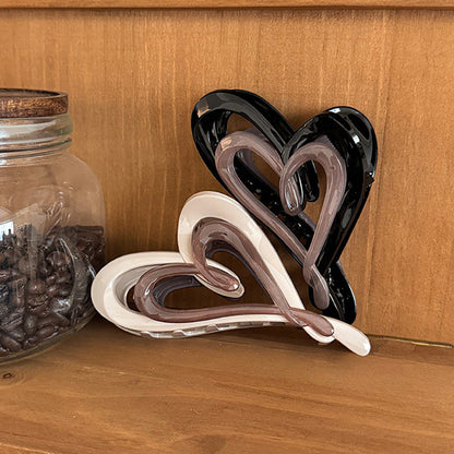 Heart Shape Resin Hair Claws For Women In New Style, Beige Hairpin Accessory